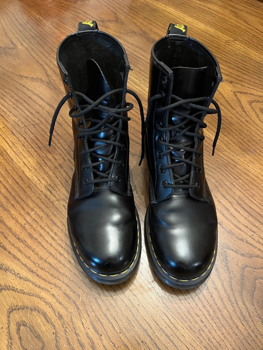 Dr. Martens Black Lace-Up Boots with Yellow Stitching